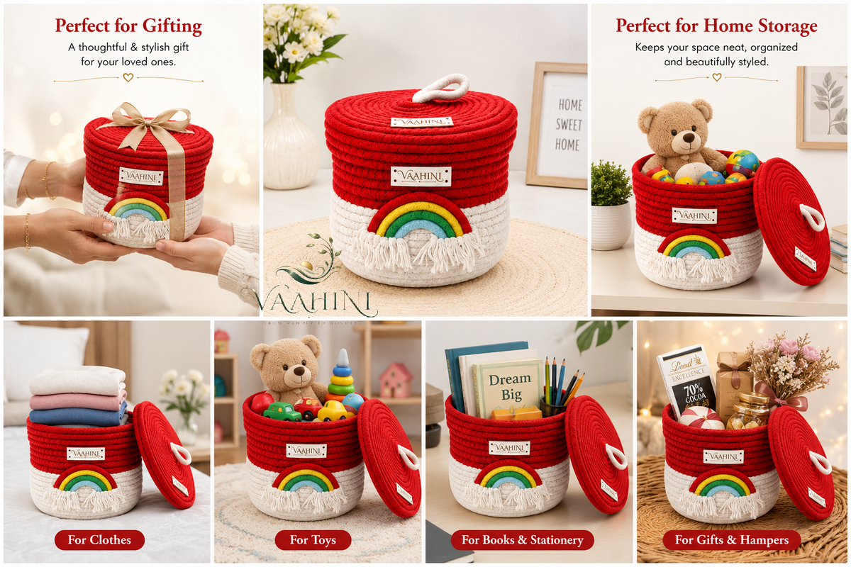 Vaahini Rainbow Cotton Rope Basket - Usage Lifestyle