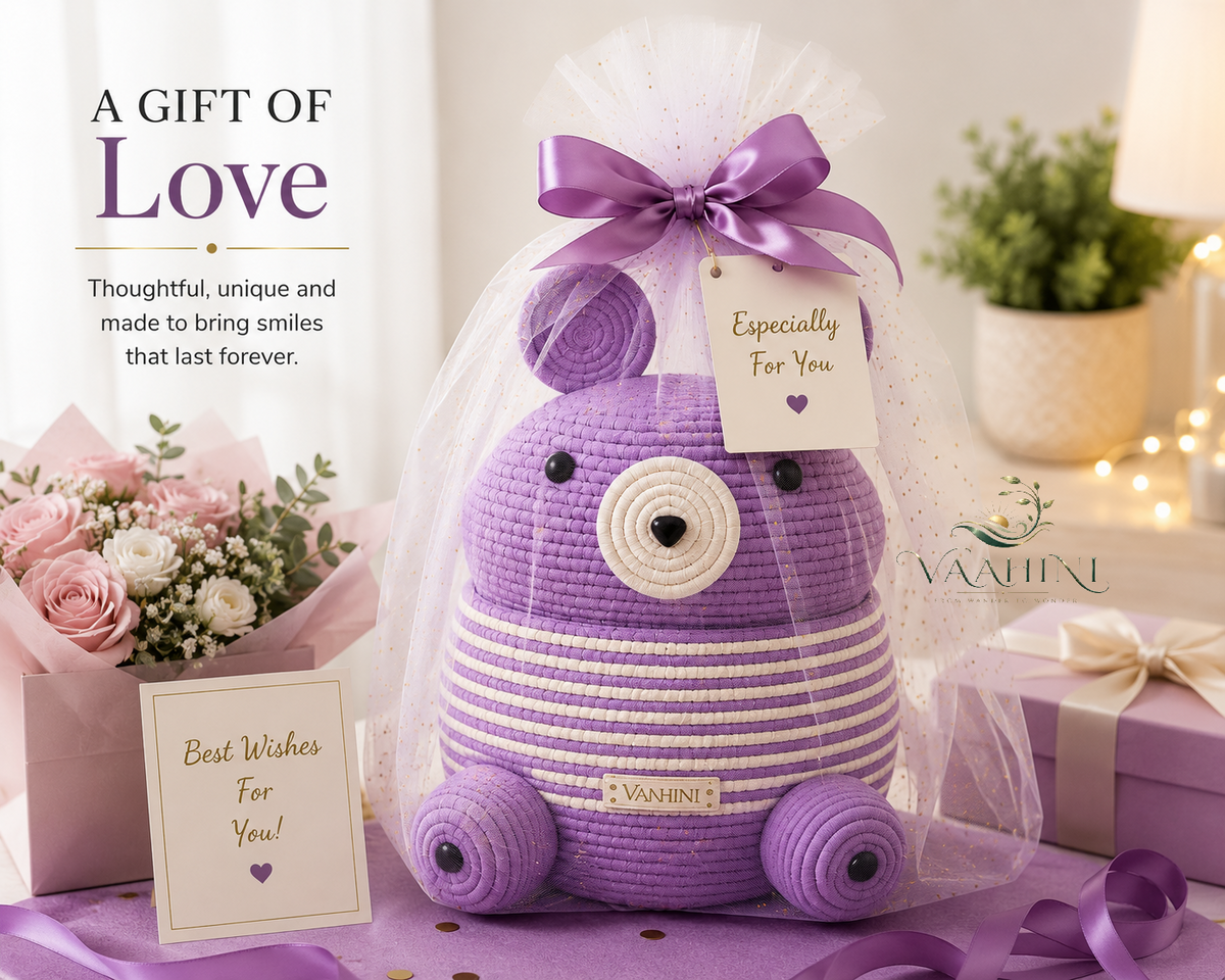 Vaahini Cotton Rope Teddy Basket Purple - Side View