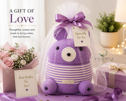 Vaahini Cotton Rope Teddy Basket Purple - Side View