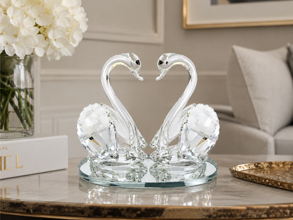 Crystal Swan Pair Showpiece with Mirrored Base