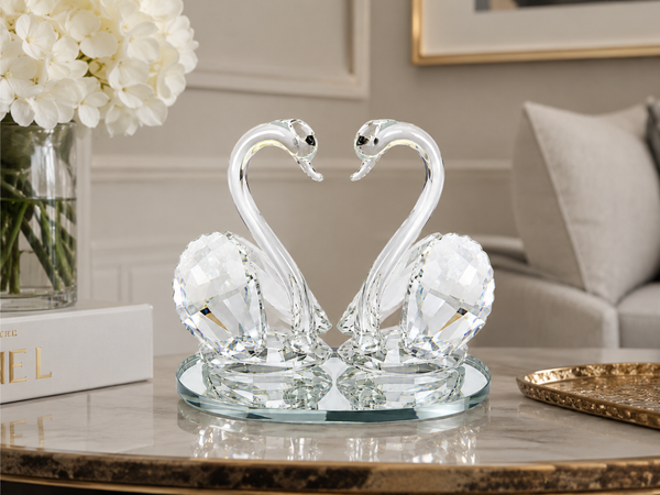 Crystal Swan Pair Showpiece with Mirrored Base