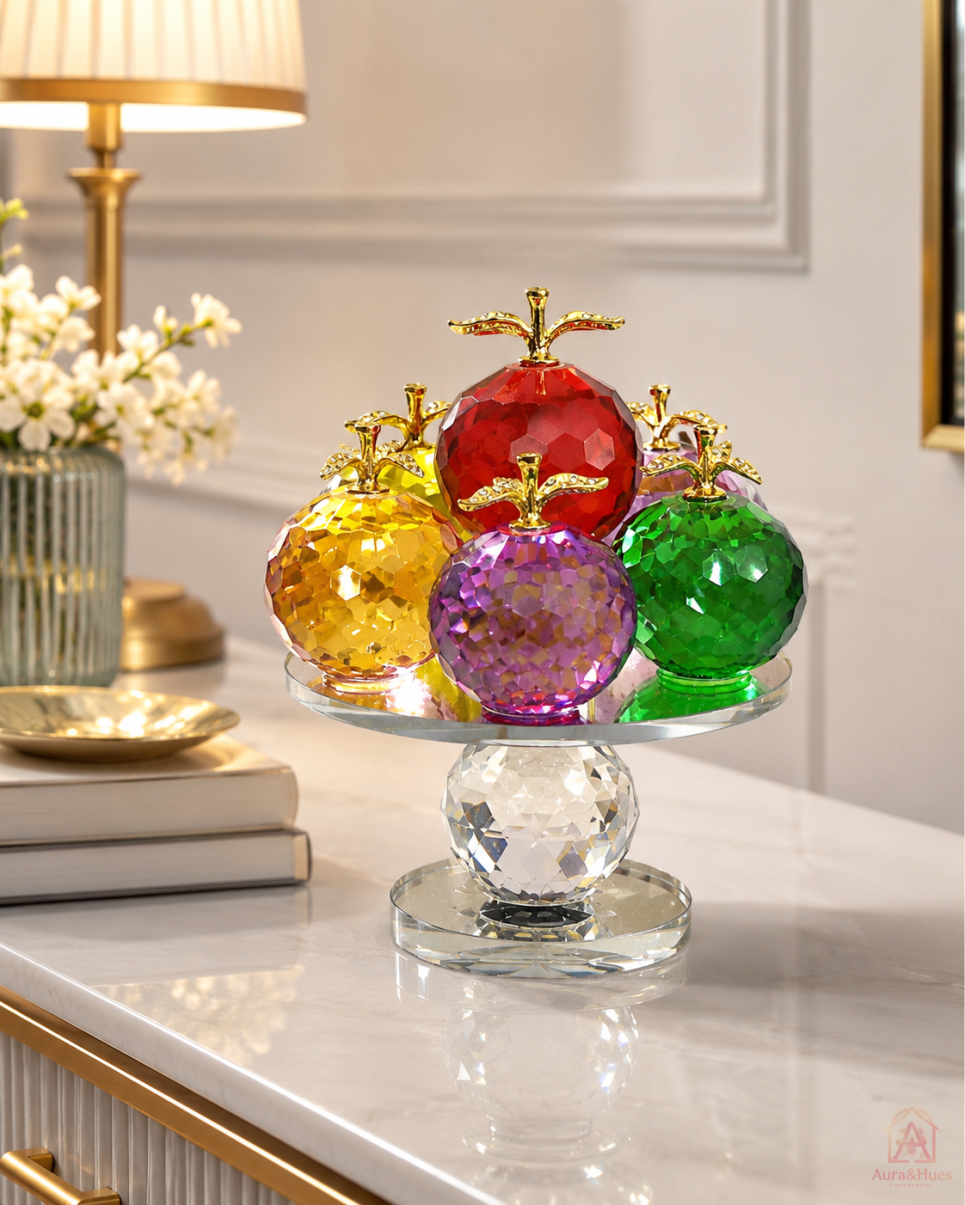 Multicolor Crystal Apples with Crystal pedestal Decorative Showpiece