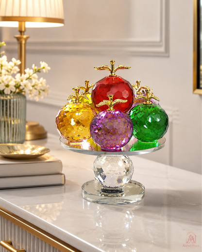 Multicolor Crystal Apples with Crystal pedestal Decorative Showpiece