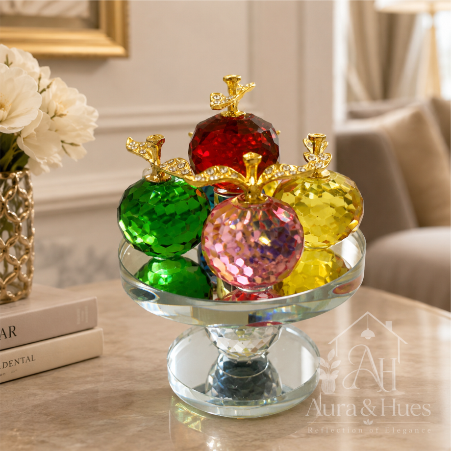 Multicolor Crystal Apples with Crystal pedestal Decorative Showpiece