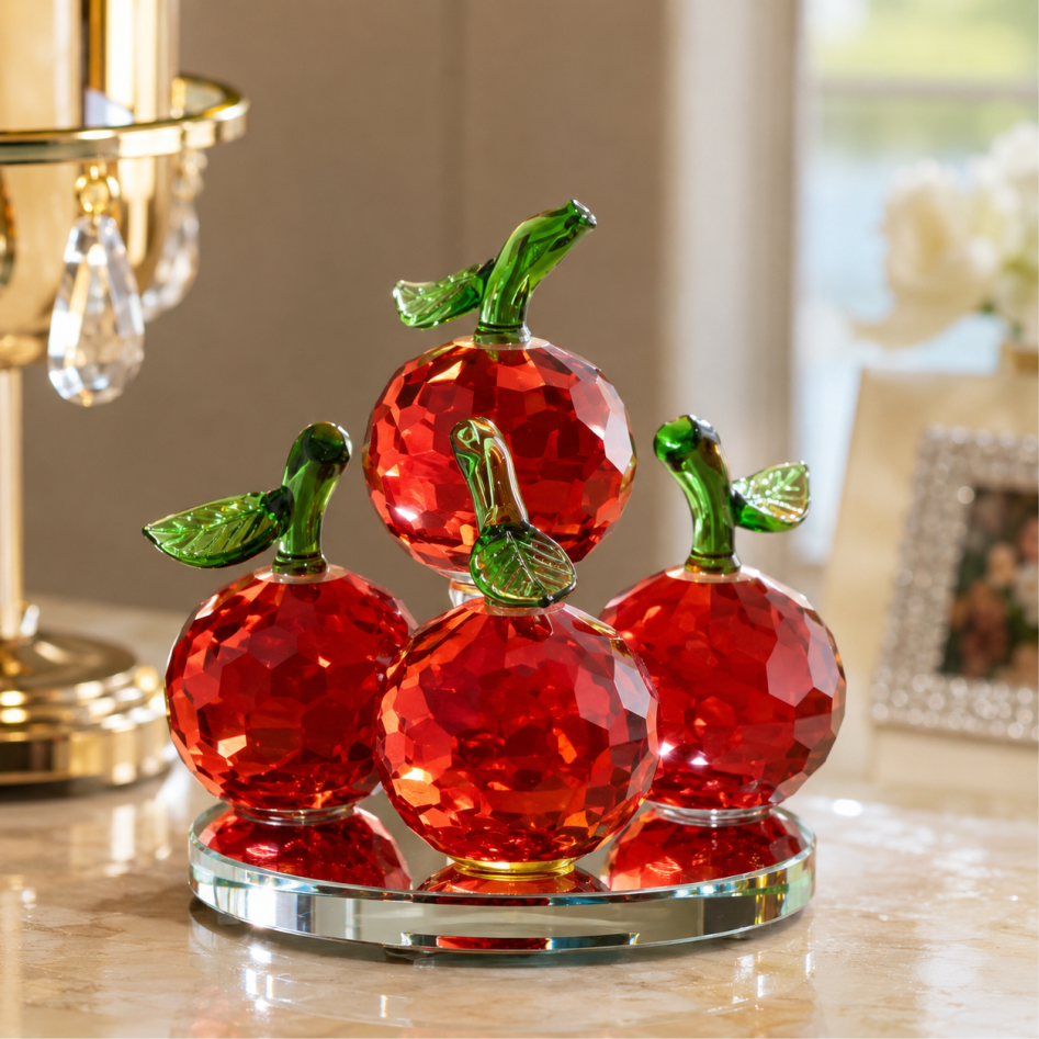 Crystal Red Apples Decorative Showpiece