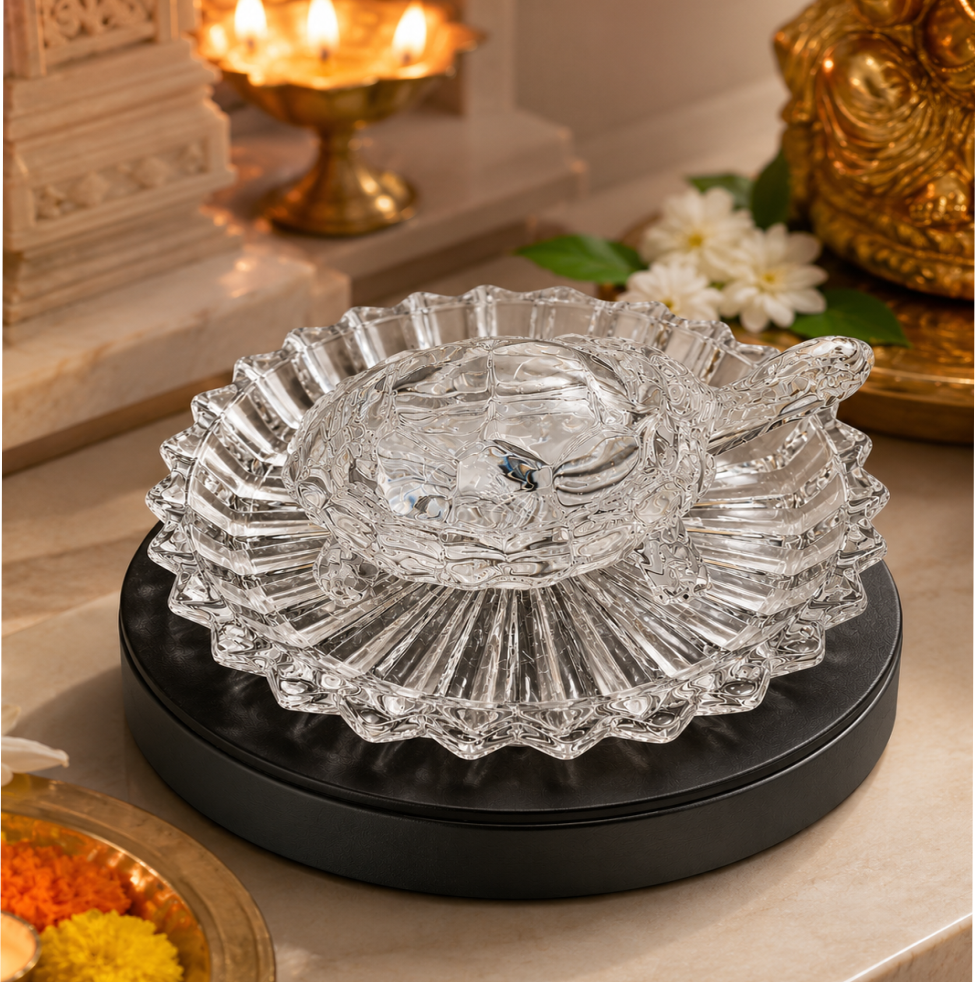 Premium Crystal Turtle Decorative Showpiece with Crystal Tray/ Luxury Feng Shui Tortoise Figurine