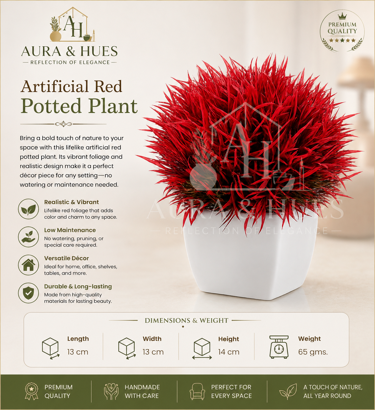 Artificial Red Potted Plant | Premium Decorative Faux Plant for Home & Office