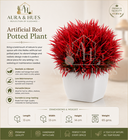 Artificial Red Potted Plant | Premium Decorative Faux Plant for Home & Office