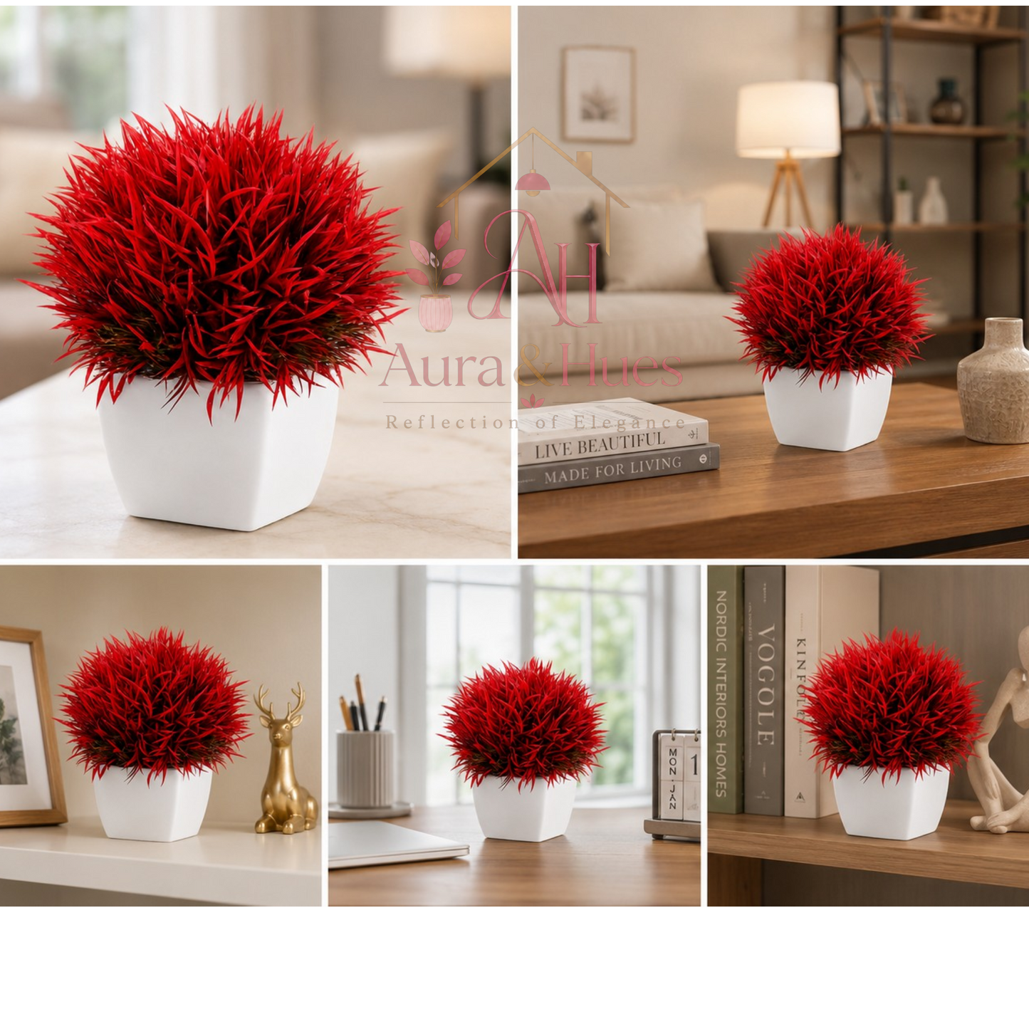Artificial Red Potted Plant | Premium Decorative Faux Plant for Home & Office