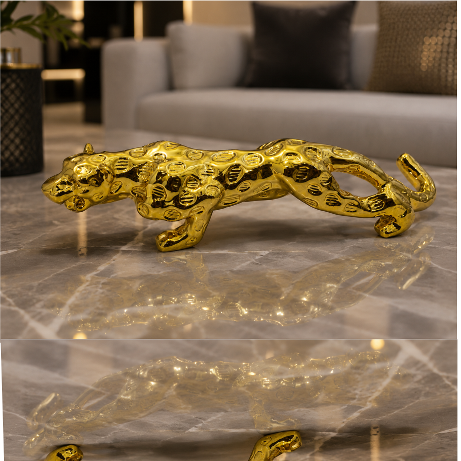 Royal Beast Golden Jaguar Decorative Showpiece