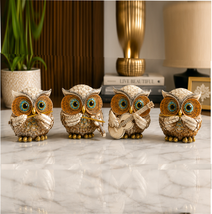Premium Resin Musical Owl Family Figurines Set of 4 for Home Decor