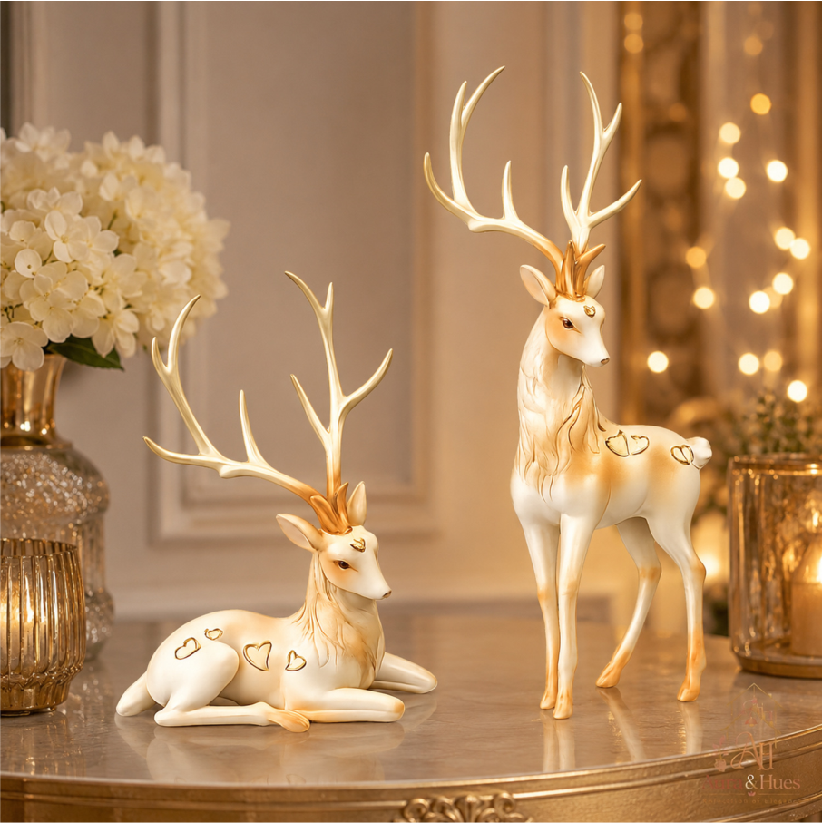 Premium Deer Figurine Set, Elegant Resin Deer Showpiece Pair for Home Décor