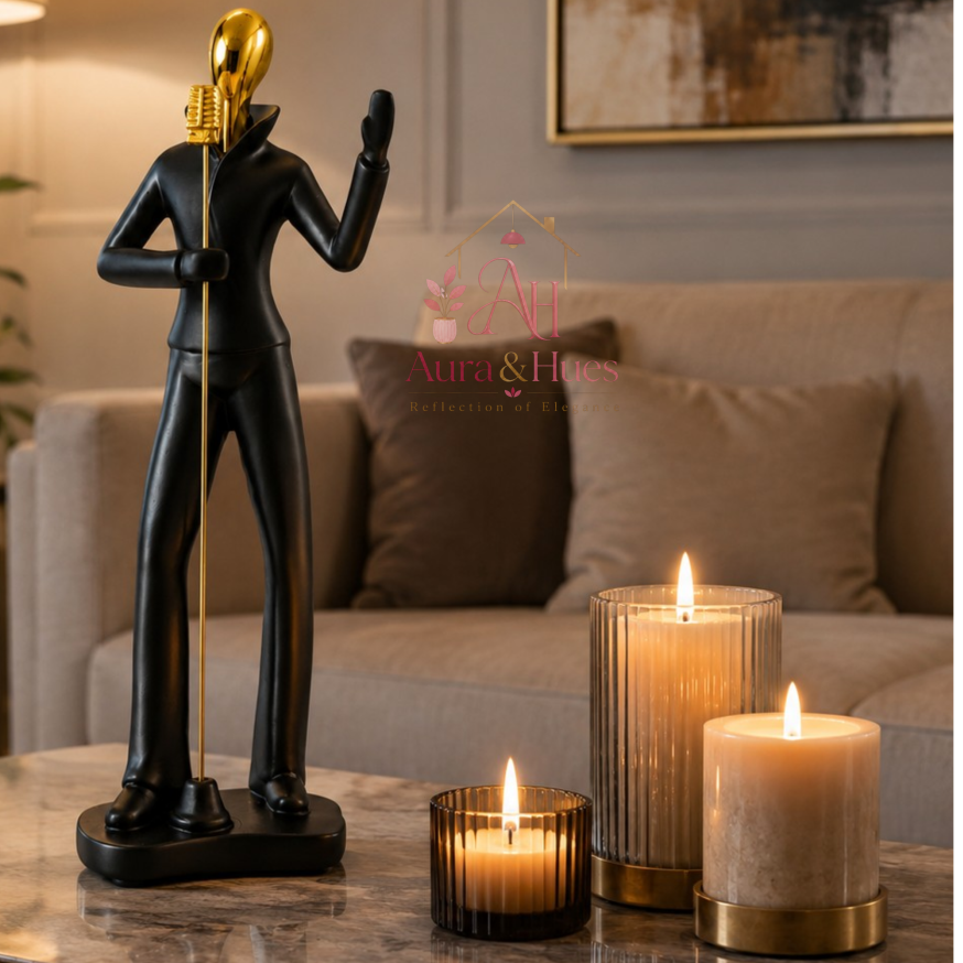 Abstract Singer Figurine | Modern Black & Gold Home Décor Showpiece