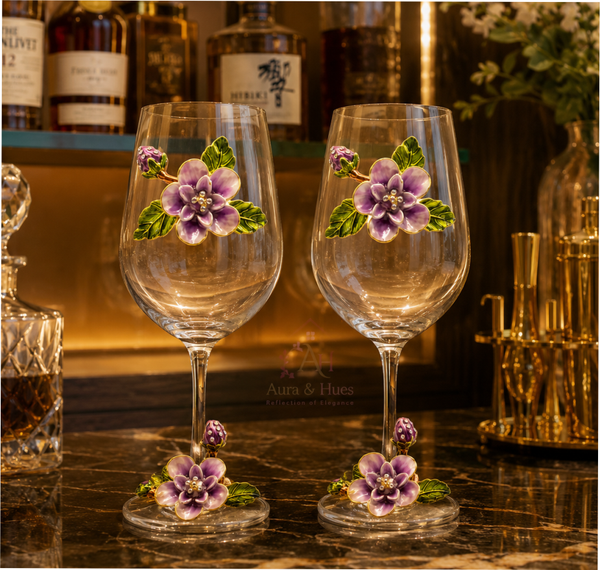 Wine Glasses Set Light Pink Flower