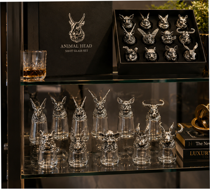 Luxury Animal Head Shot Glass Set with Black Gift Box, Premium Silver Finish Barware