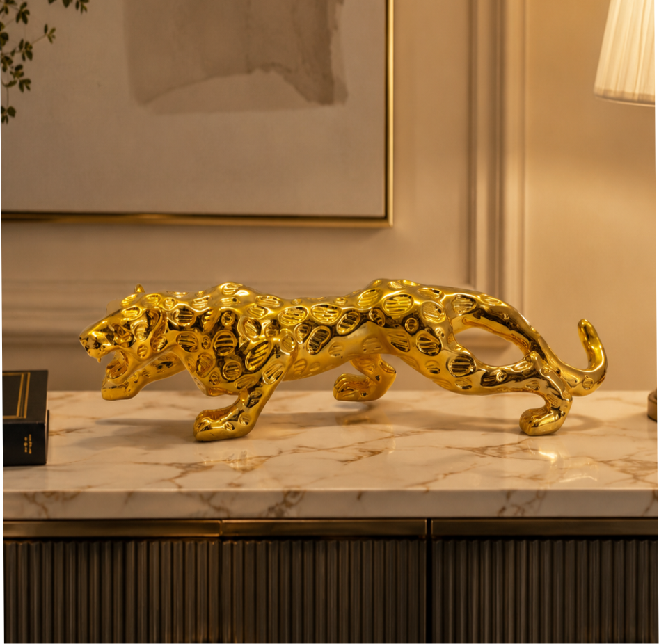 Royal Beast Golden Jaguar Decorative Showpiece