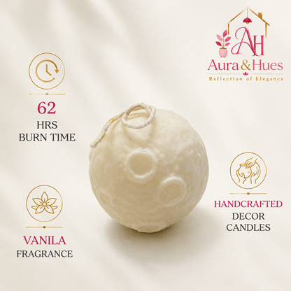 Aura & Hues Moon-Shaped Vanilla Scented Candle, Handcrafted Ivory Sphere Candle with Crater Texture, Decorative Candle for Home Décor, Birthday & Housewarming Gifting