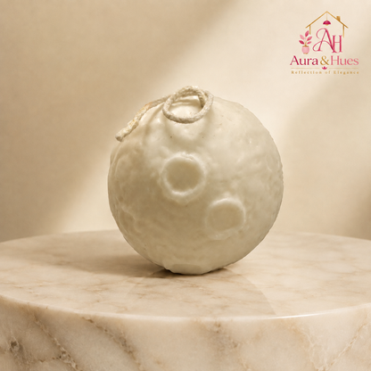 Aura & Hues Moon-Shaped Vanilla Scented Candle, Handcrafted Ivory Sphere Candle with Crater Texture, Decorative Candle for Home Décor, Birthday & Housewarming Gifting