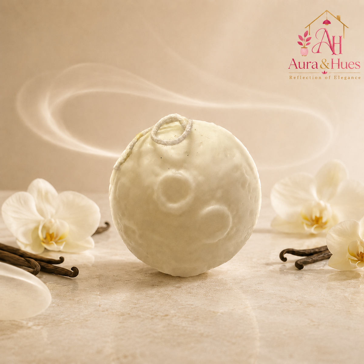 Aura & Hues Moon-Shaped Vanilla Scented Candle, Handcrafted Ivory Sphere Candle with Crater Texture, Decorative Candle for Home Décor, Birthday & Housewarming Gifting