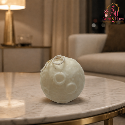 Aura & Hues Moon-Shaped Vanilla Scented Candle, Handcrafted Ivory Sphere Candle with Crater Texture, Decorative Candle for Home Décor, Birthday & Housewarming Gifting