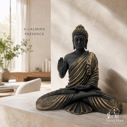 Meditating Dhyana Buddha Idol - Antique Textured Black