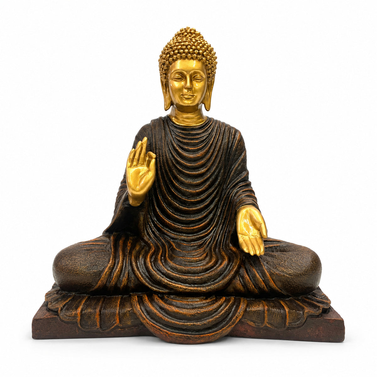 Serene Blessing Buddha Statue - Metallic Gold & Dark Brown