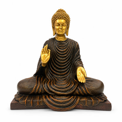 Serene Blessing Buddha Statue - Metallic Gold & Dark Brown