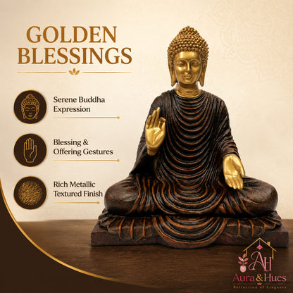 Serene Blessing Buddha Statue - Metallic Gold & Dark Brown