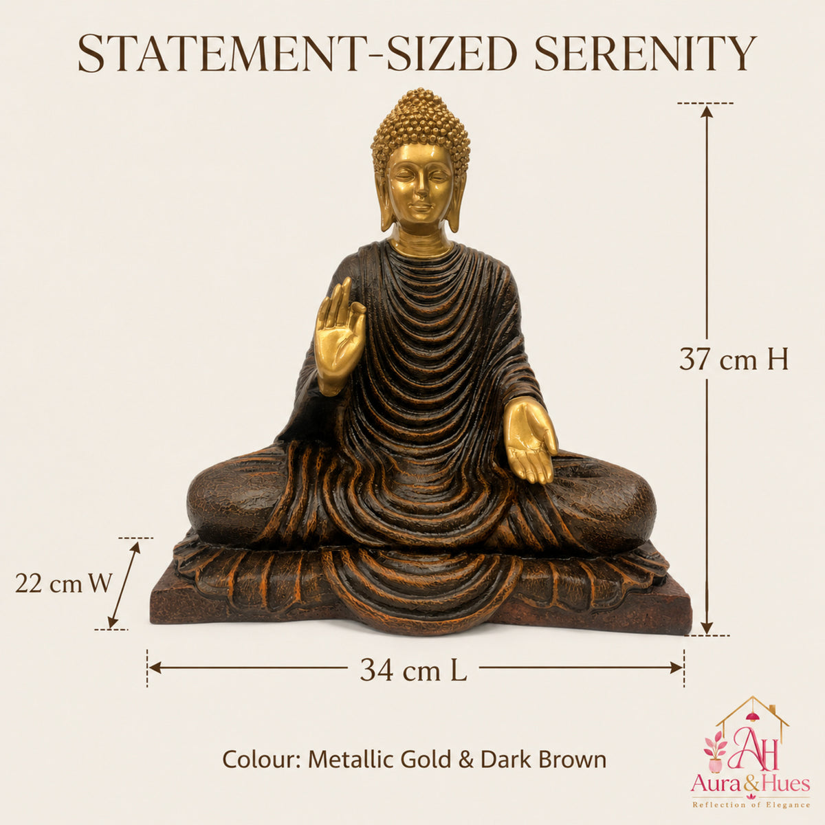 Serene Blessing Buddha Statue - Metallic Gold & Dark Brown