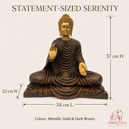 Serene Blessing Buddha Statue - Metallic Gold & Dark Brown
