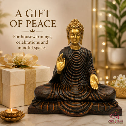 Serene Blessing Buddha Statue - Metallic Gold & Dark Brown