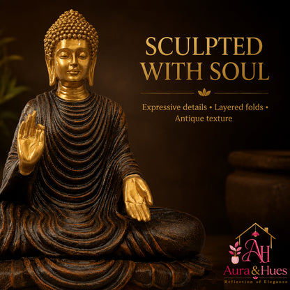 Serene Blessing Buddha Statue - Metallic Gold & Dark Brown