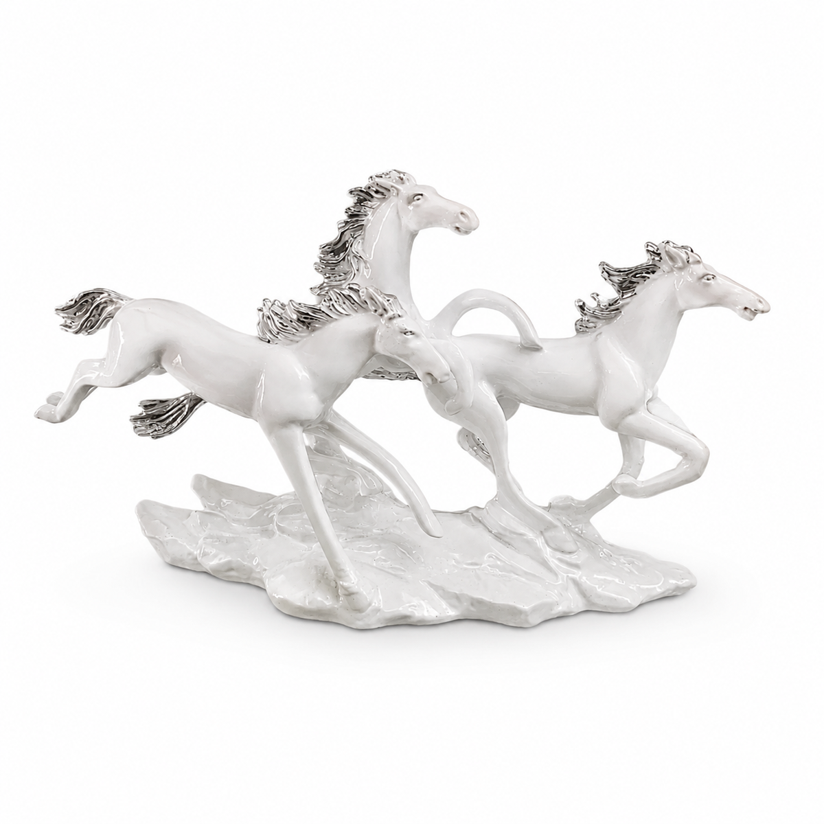 Vastu Auspicious Trio Galloping Horses Statue - Pristine White
