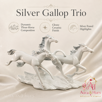 Vastu Auspicious Trio Galloping Horses Statue - Pristine White