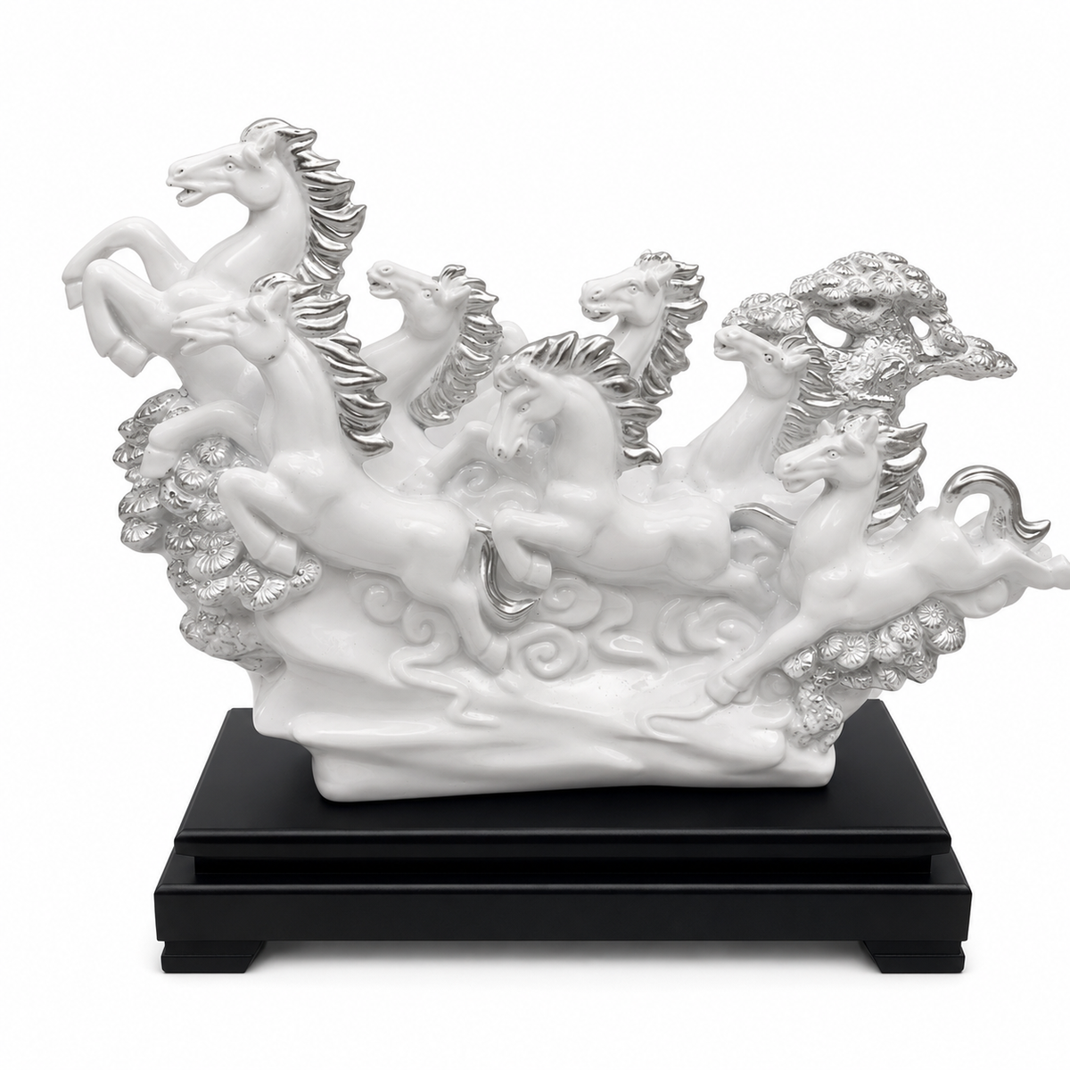 Vastu Regal Rearing Stallion Figurine - White & Black Base