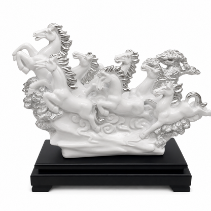 Vastu Regal Rearing Stallion Figurine - White & Black Base
