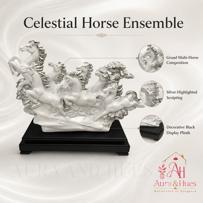 Vastu Regal Rearing Stallion Figurine - White & Black Base
