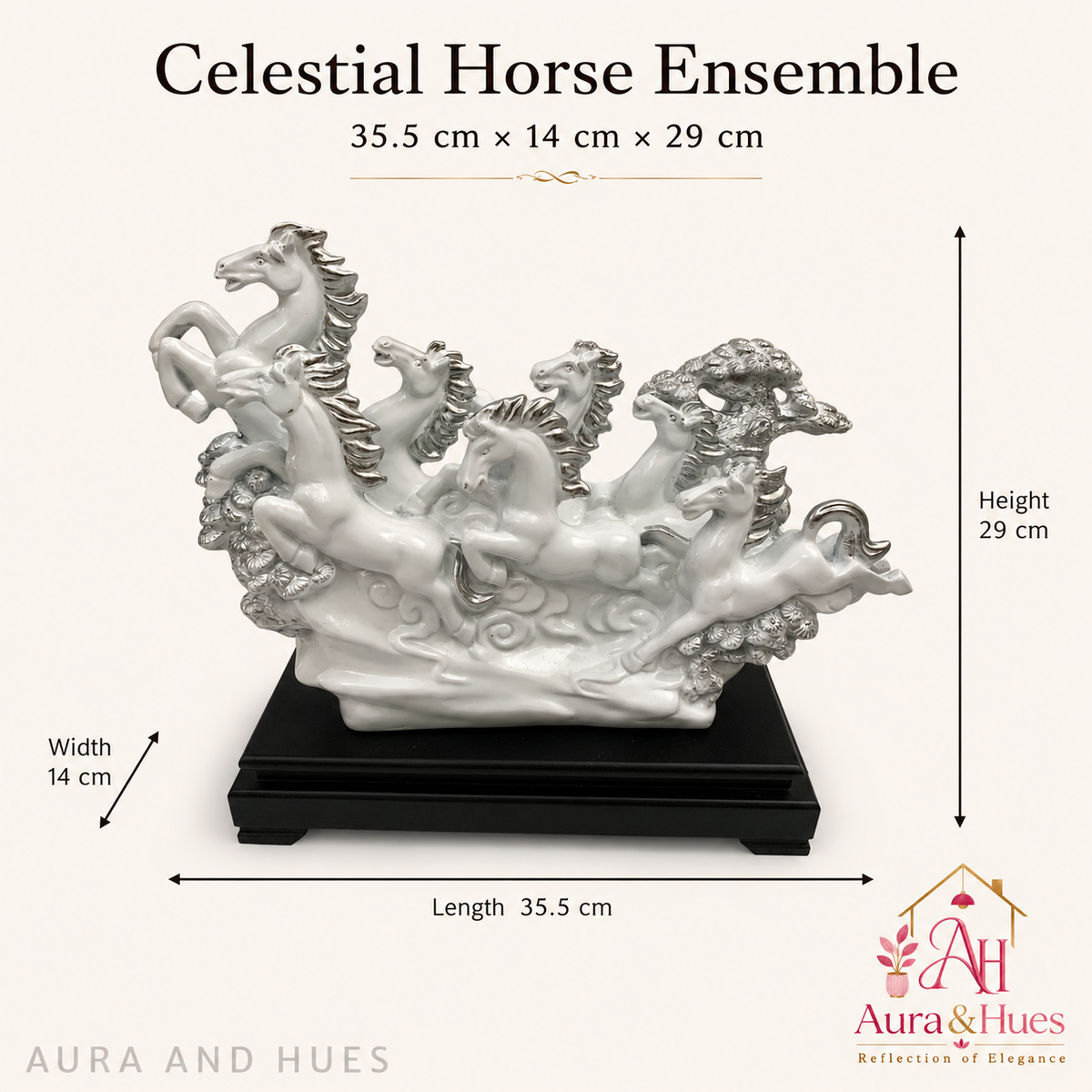 Vastu Regal Rearing Stallion Figurine - White & Black Base