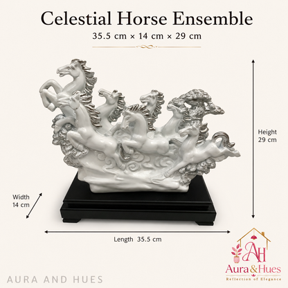 Vastu Regal Rearing Stallion Figurine - White & Black Base