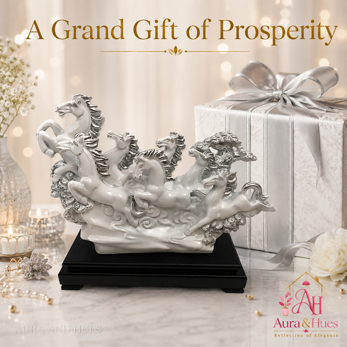 Vastu Regal Rearing Stallion Figurine - White & Black Base