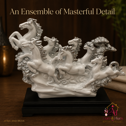 Vastu Regal Rearing Stallion Figurine - White & Black Base