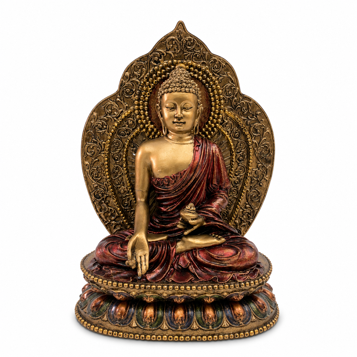 Regal Crown Buddha Serenity Bust - Antique Gold & Deep Maroon