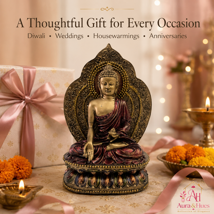 Regal Crown Buddha Serenity Bust - Antique Gold & Deep Maroon