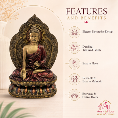Regal Crown Buddha Serenity Bust - Antique Gold & Deep Maroon