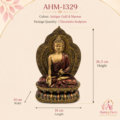 Regal Crown Buddha Serenity Bust - Antique Gold & Deep Maroon