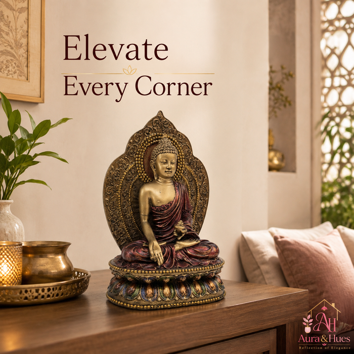 Regal Crown Buddha Serenity Bust - Antique Gold & Deep Maroon