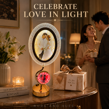 Crystal Diamond Oval LED Photo Frame Lamp displayed as wedding gift in luxury room setting