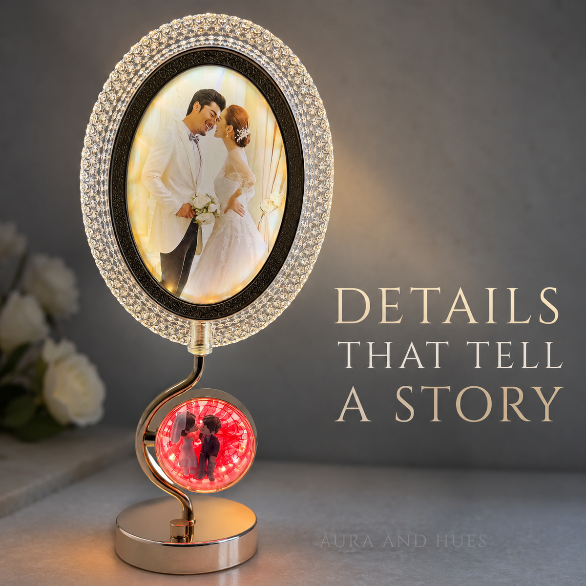Crystal Diamond Oval LED Photo Frame Lamp close-up detail with sparkling crystal border
