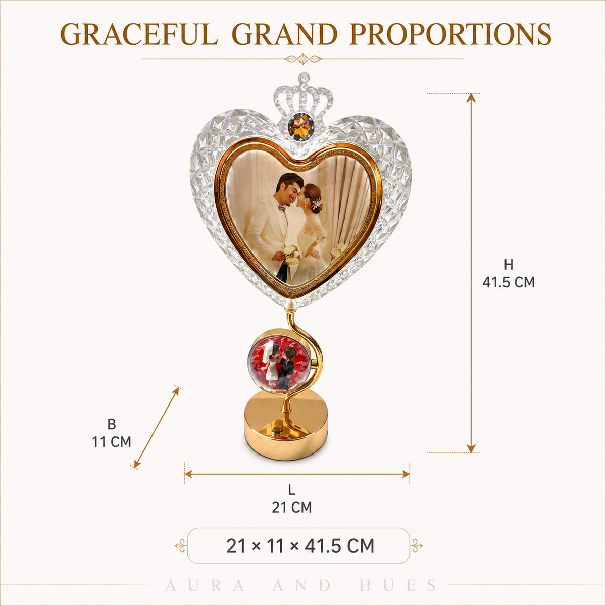 Dimensions of crystal heart photo frame - 21cm x 11cm x 41.5cm