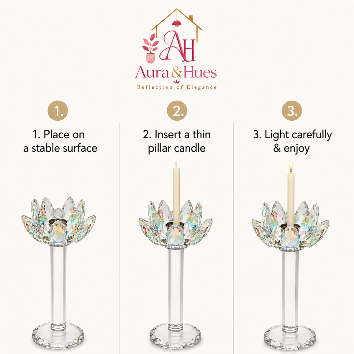 Aura & Hues Tall Fluted Pillar Scented Candle Luxury Handcrafted Natural Soy Wax Candle for Dinner Tables and Living Spaces